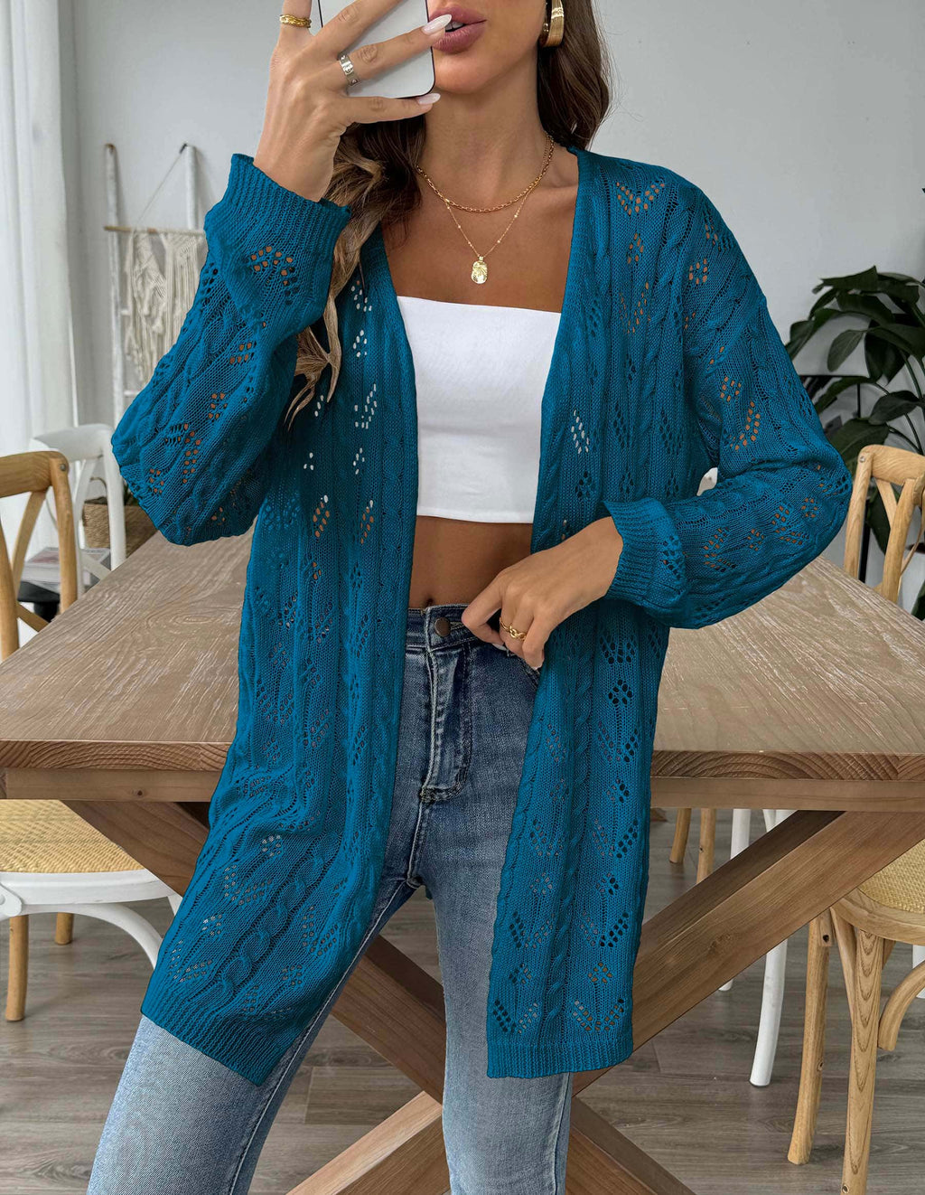 Women Hollow Knit Cardigan, Cross-border European American Bestseller Open Front Air Conditioning Sweater, Casual Loose Beach Outerwear, 6 Colors Available by Ricaloux