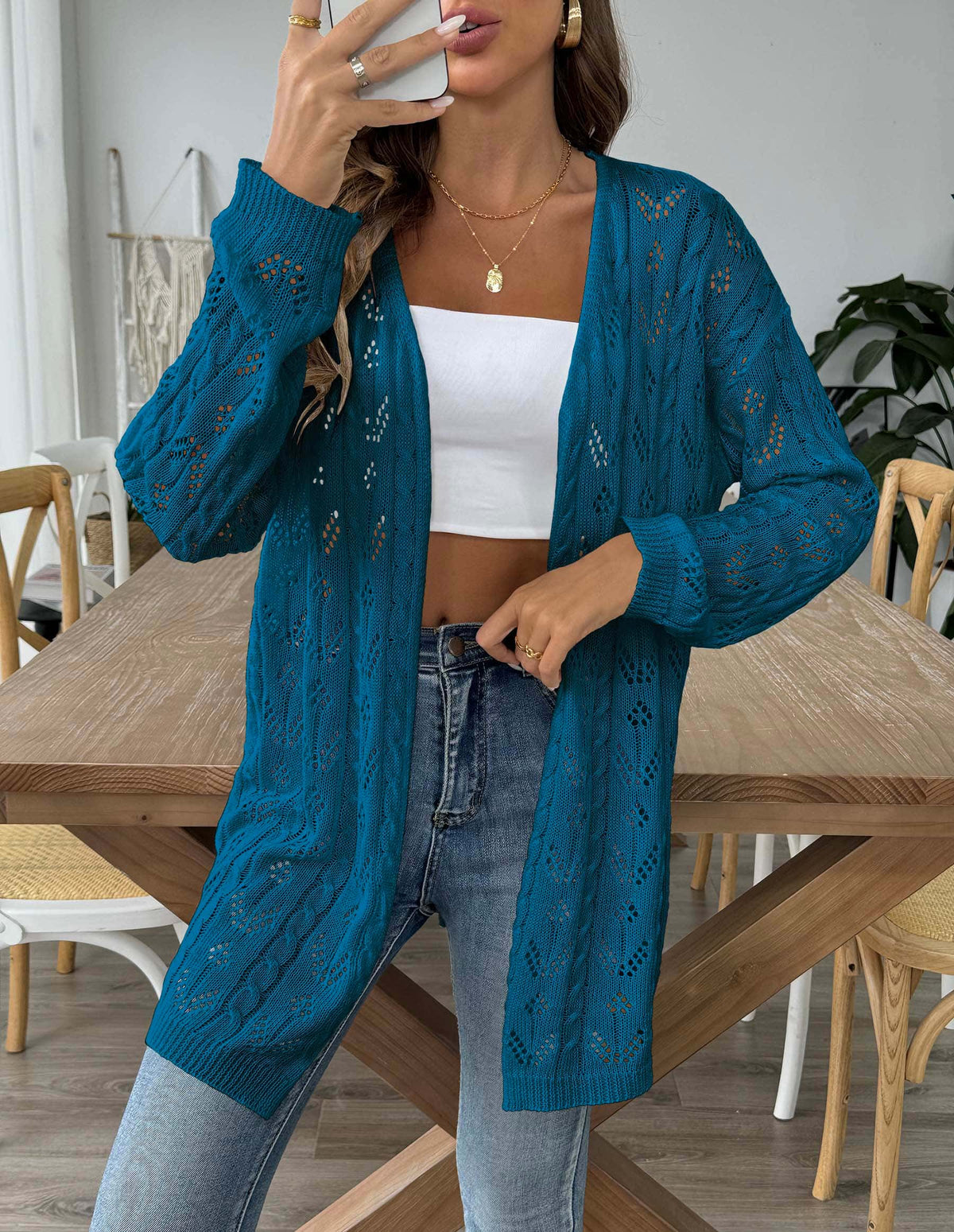Women Hollow Knit Cardigan, Cross-border European American Bestseller Open Front Air Conditioning Sweater, Casual Loose Beach Outerwear, 6 Colors Available by Ricaloux