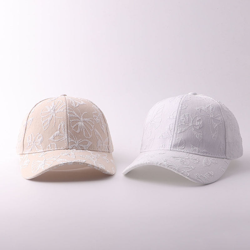 Solid-color Butterfly Printed Adjustable Simple And Sweet Peaked Cap Baseball Cap, Suitable For Couples' Date Shopping by Ricaloux