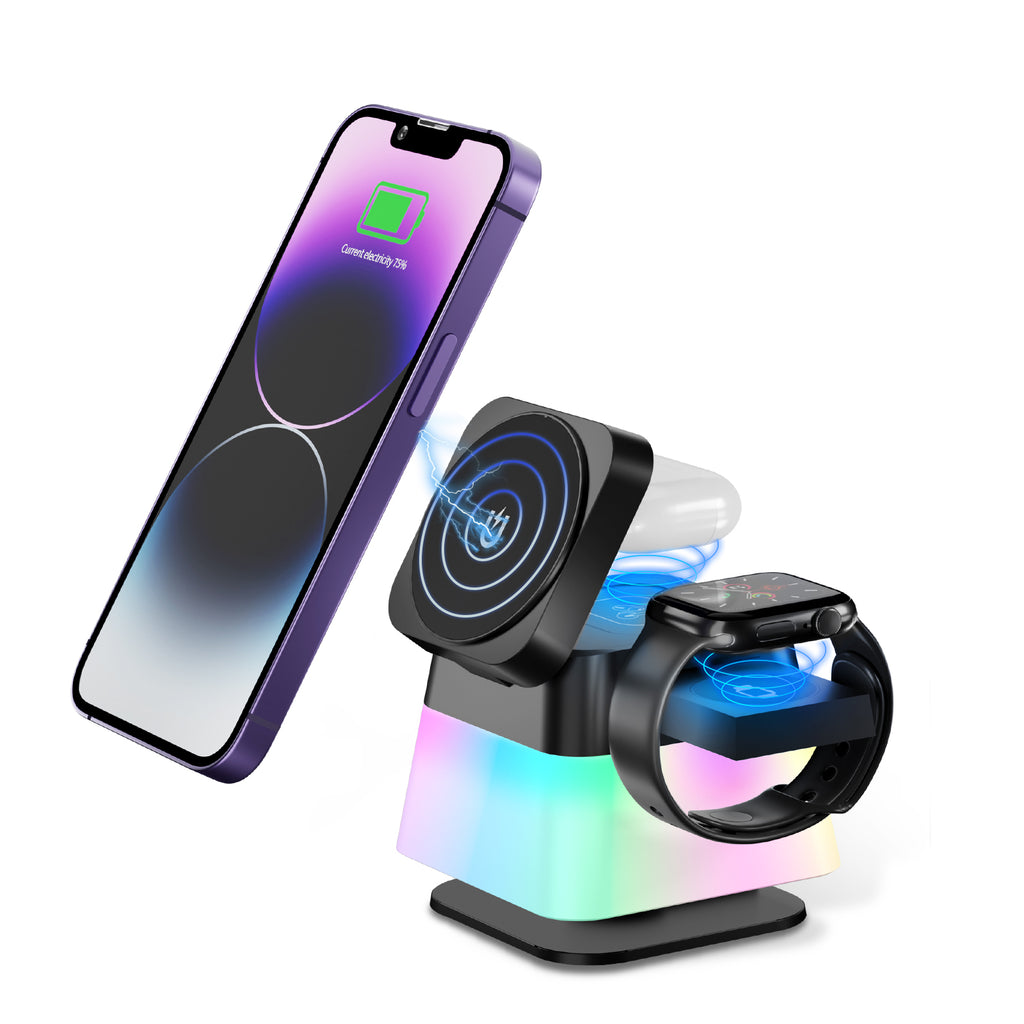4 In 1 Rotatable Colorful Lighting Wireless Charger Stand For Phone 15 14 13 12 Pro Max 8 7 Holder Magnetic Fast Charging Station by Ricaloux