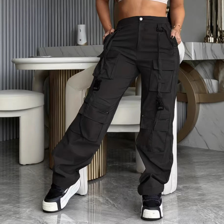 Casual Athletic Pants Featuring A Drawstring Dual Zippers And Multiple Pockets by Ricaloux