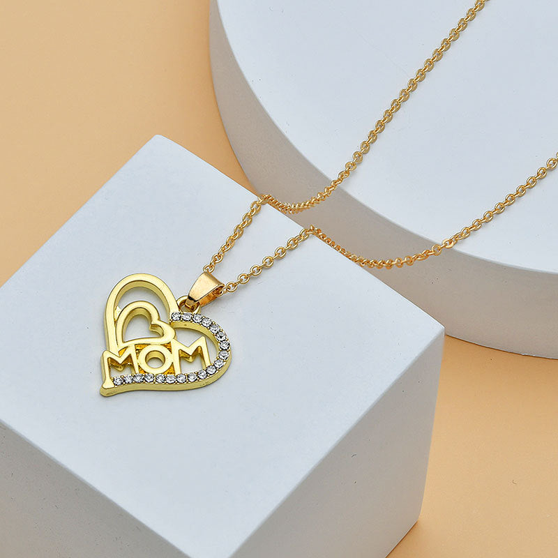 Mother's Day Mom Heart Shape With Diamond Letter Necklace For Women Fine Jewelry Women Accessories Fashion Jewelry by Ricaloux