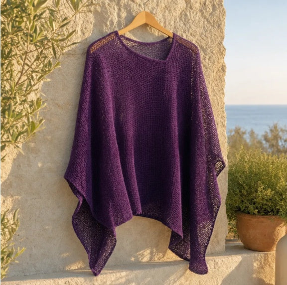 Womens Solid-Color Knitted Cape Blouse by Ricaloux