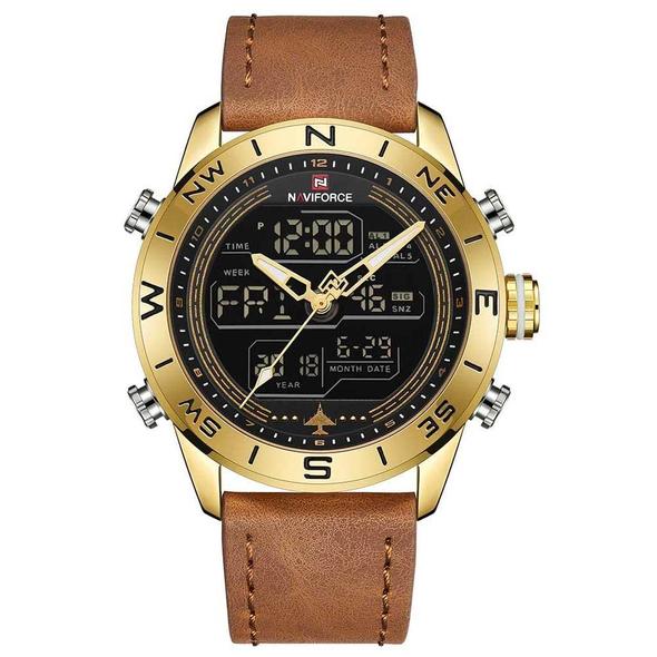 NAVIFORCE 9144 Fashion Gold Men Sport Watches Mens LED Analog Digital Watch Army Military Leather Quartz Watch Relogio Masculino – Premium 0 | RICALOUX
