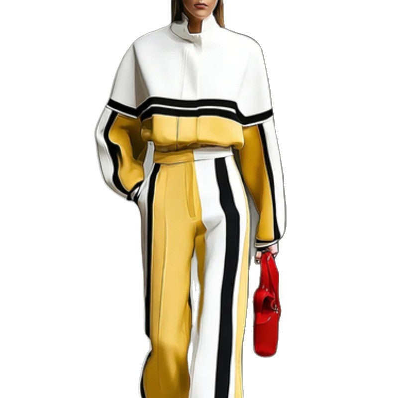 Color-block Sporty Hoodie And Wide-leg Pants Set by Ricaloux