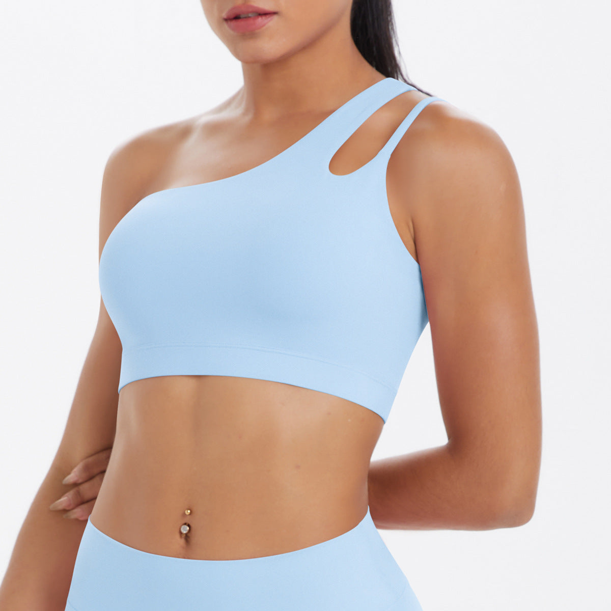 One-Shoulder Back-Slimming Yoga Bra Nude-Looking Push-Up Sports Underwear by Ricaloux