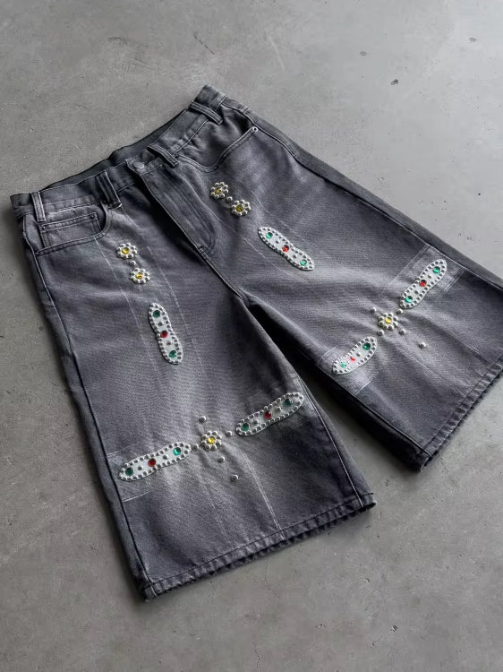 New Leather Patchwork Studded Rhinestone Shorts – Premium 0 | RICALOUX