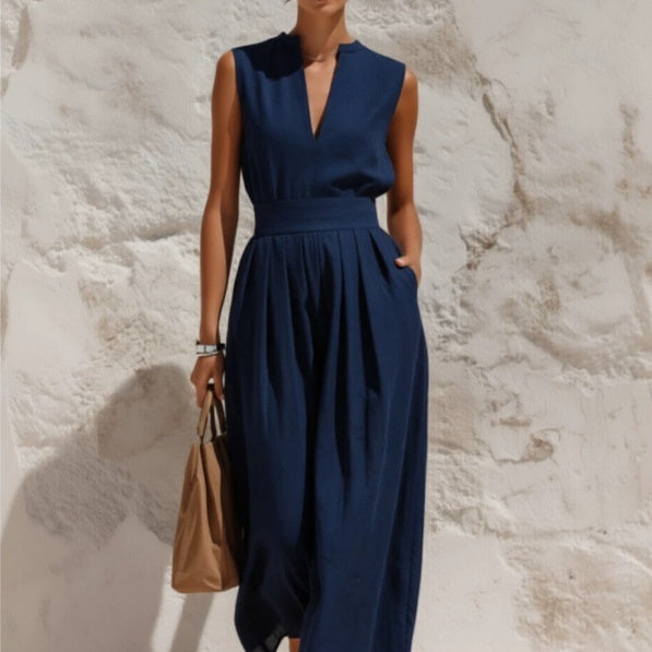 Sleeveless Pullover Solid-color High-waisted Loose-fitting Jumpsuit – Premium 0 | RICALOUX