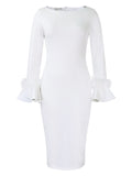 Fashion Solid Color Sheath Bell Sleeve OL African Dress - RICALOUX