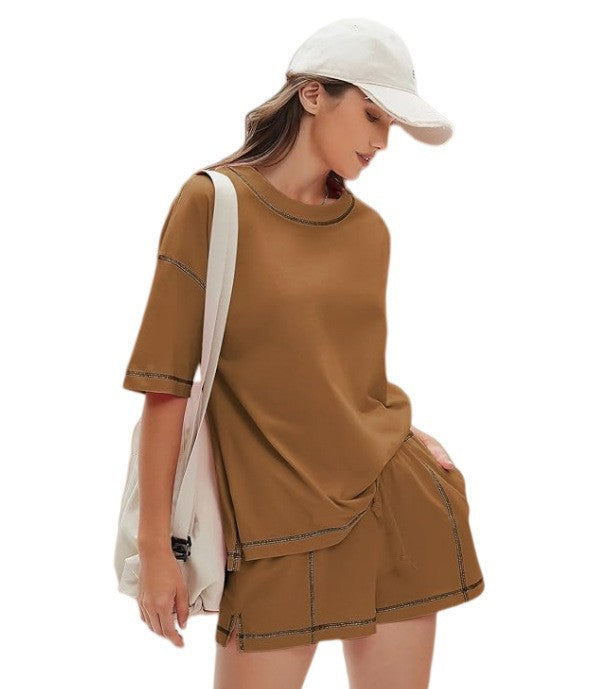 Summer New Solidcolor Shortsleeve And Shorts Set – Premium 0 | RICALOUX