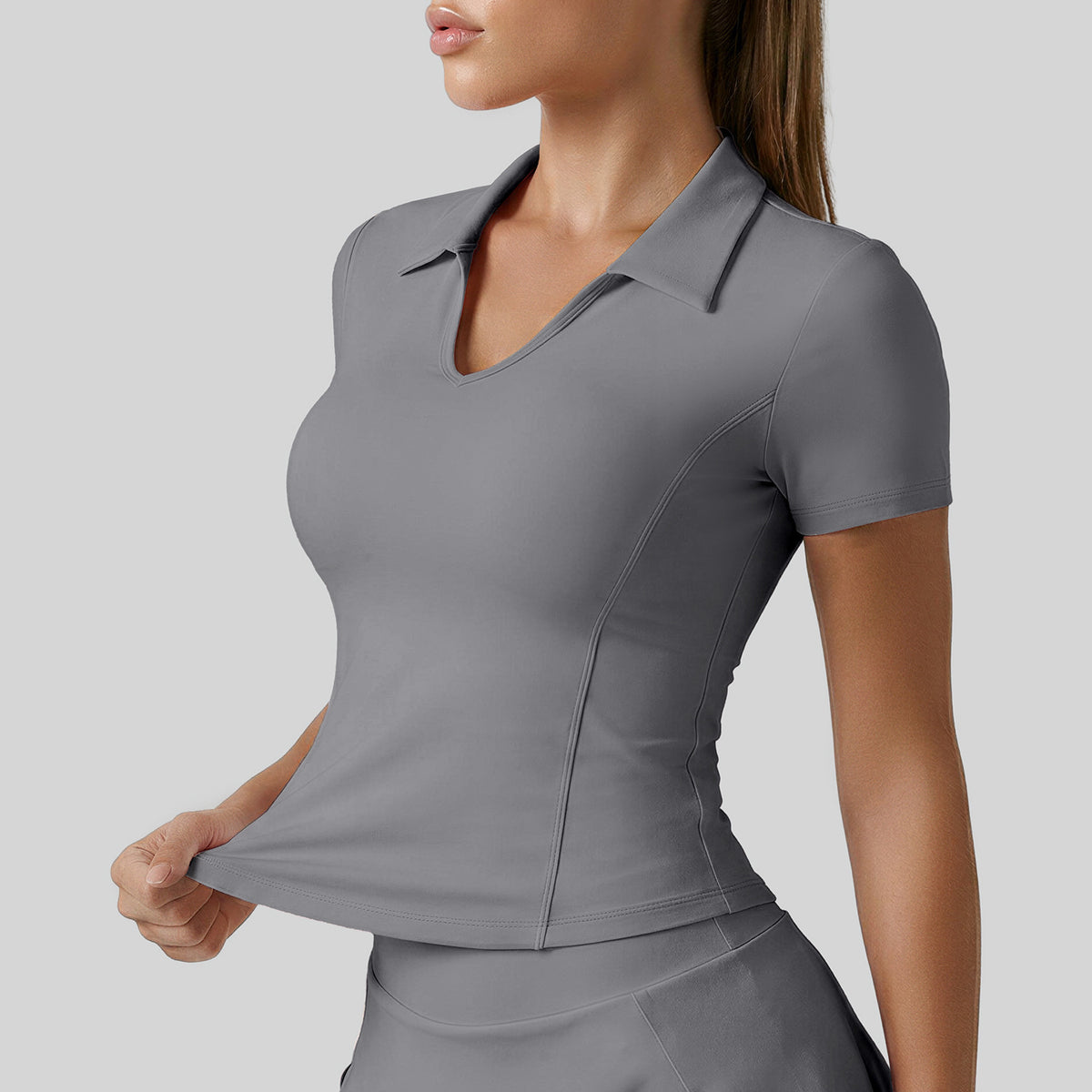 Women's Solid Color Polo Collar Sports Short-Sleeve T-Shirt, Slim Fit Figure-Flattering Yoga Top by Ricaloux