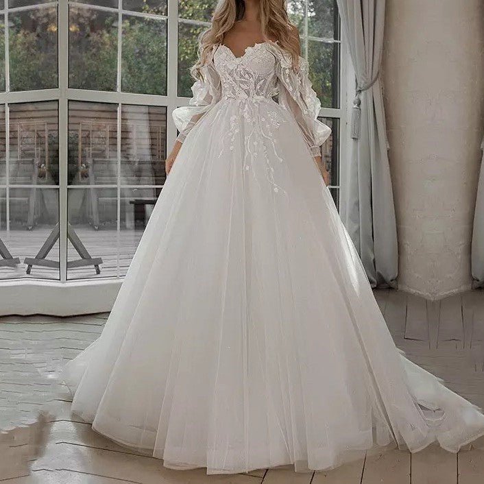 Boho Bride Gown Puff Sleeve Off Shoulder Wedding Dresses - RICALOUX
