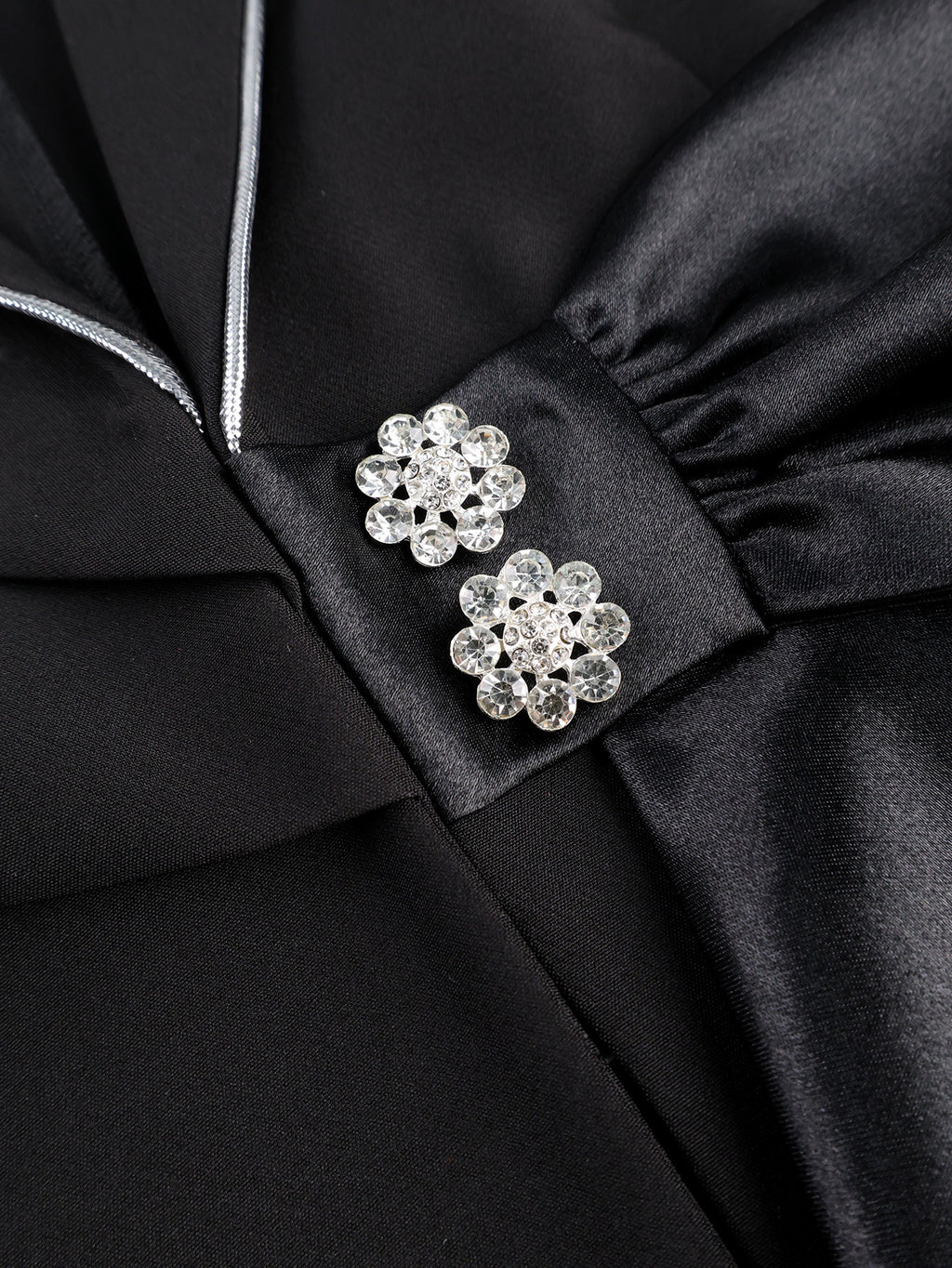 Contrast Satin Bow Rhinestone Trim Fitted Blazer Jacket by Ricaloux