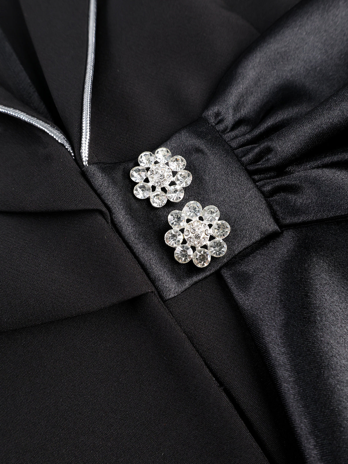 Contrast Satin Bow Rhinestone Trim Fitted Blazer Jacket by Ricaloux
