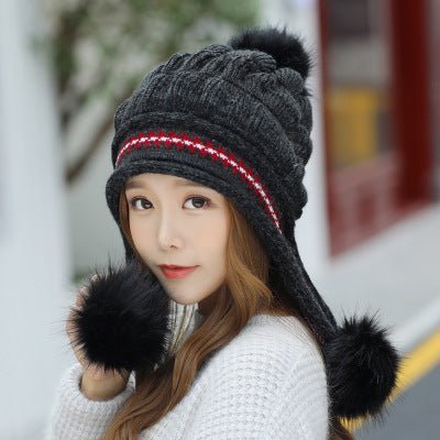 Cozy Knit Fleece-Feel Beanie With Ear Flaps & Pompom Warm Winter Hat For Women Perfect For Skiing & Outdoor Activities - RICALOUX