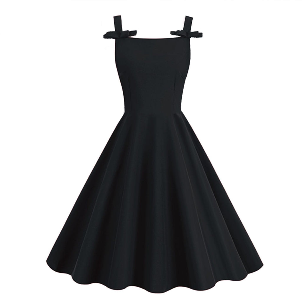 Sleeveless Village-color Bow-tie Audrey Hepburn-style Strap Maxi Dress, New Style by Ricaloux