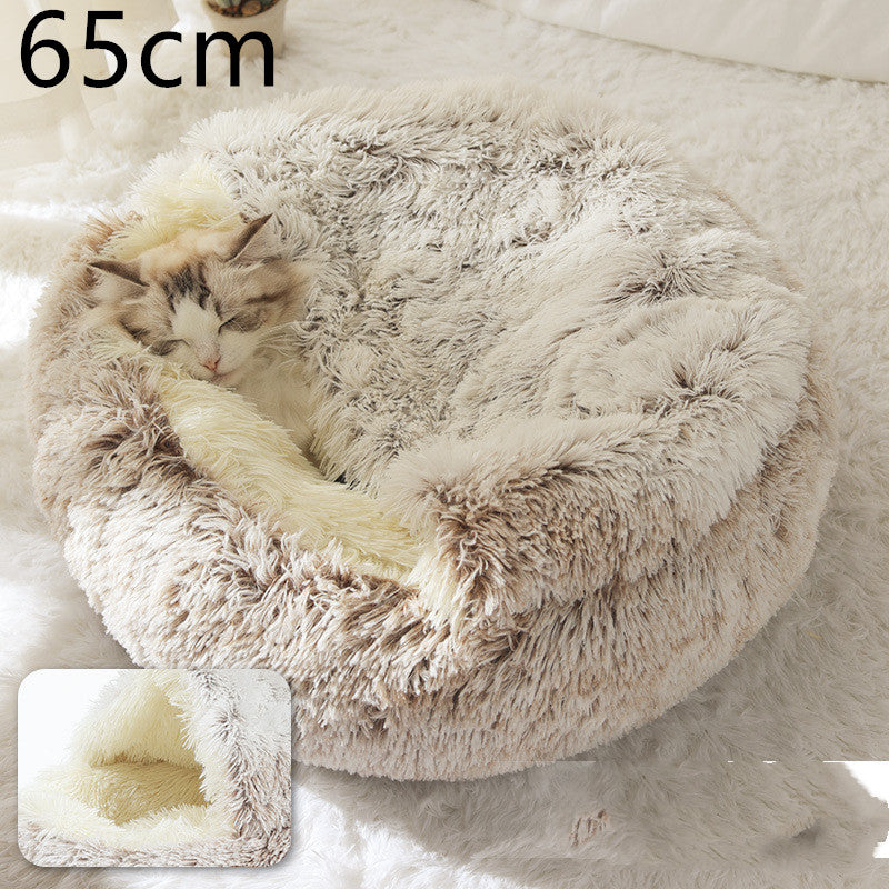 2 In 1 Dog And Cat Bed Pet Winter Bed Round Plush Warm Bed House Soft Long Plush Pets Bed Pet Products by Ricaloux