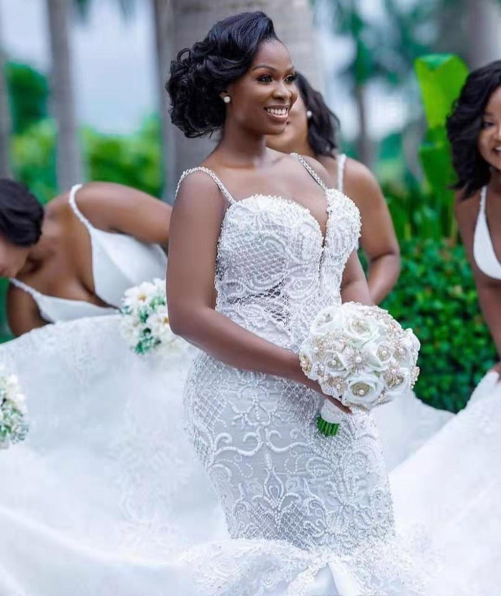 African mermaid cutout lace wedding dress - RICALOUX