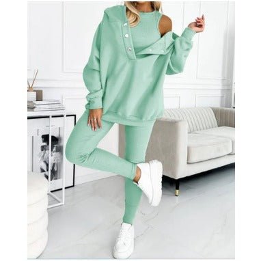 Women's Solid Color Vest Hoodie And Pants Set - RICALOUX