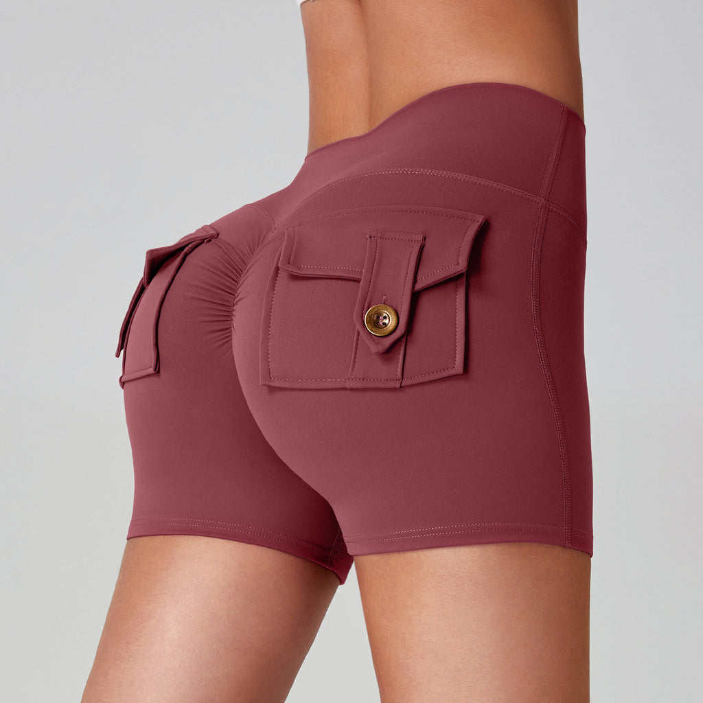 Women's High-Waisted Cargo Yoga Shorts With Pocket, Peach Hip Design Bare-Skin Feel, High Elastic, Quick-Dry Running & Fitness Pants by Ricaloux