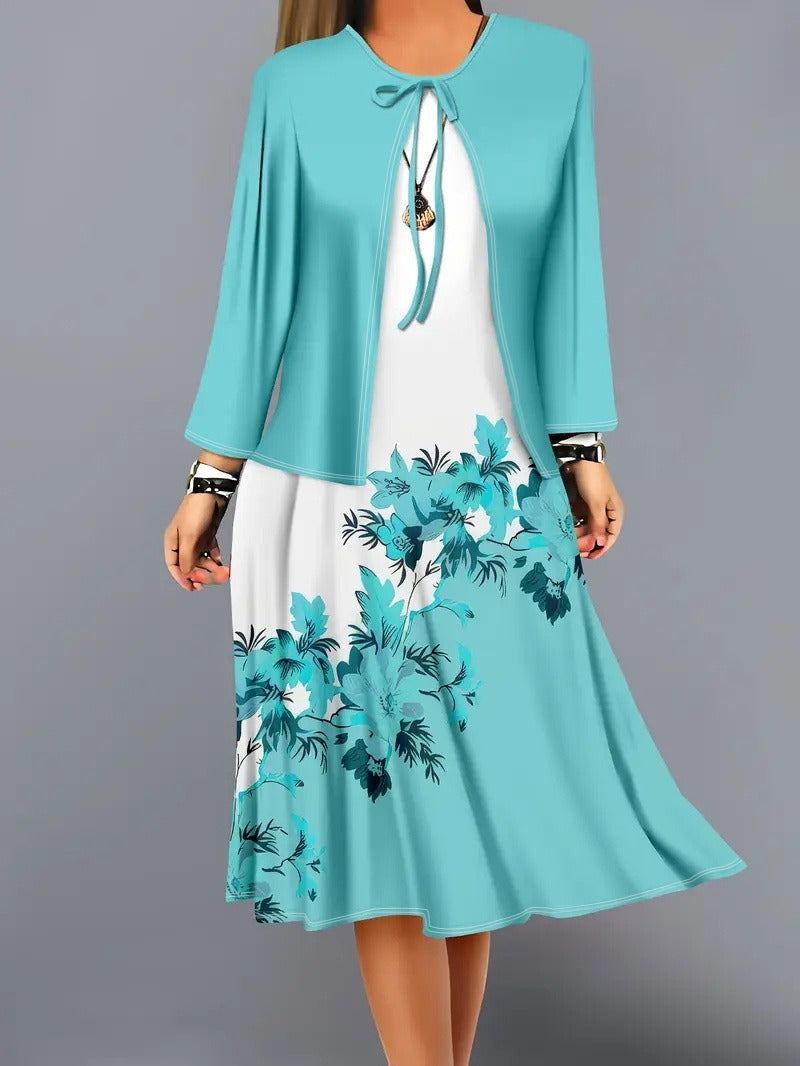 Color-block Elegant And Sophisticated Professional Coat Paired With A Dress Set – Premium 0 | RICALOUX