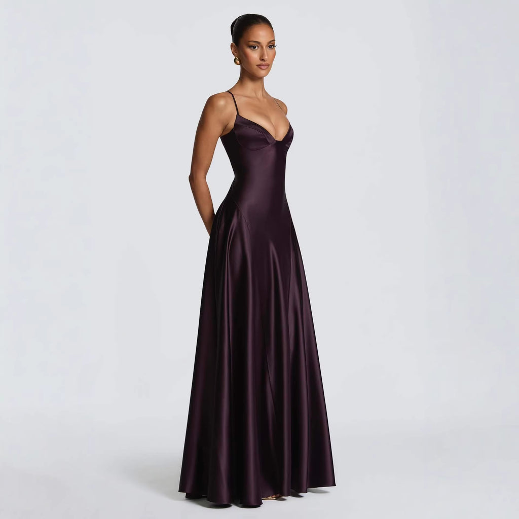 Satin Strapless Waist-cinching Maxi Evening Gown With A Deep V-neck And A Full Skirt In Satin by Ricaloux