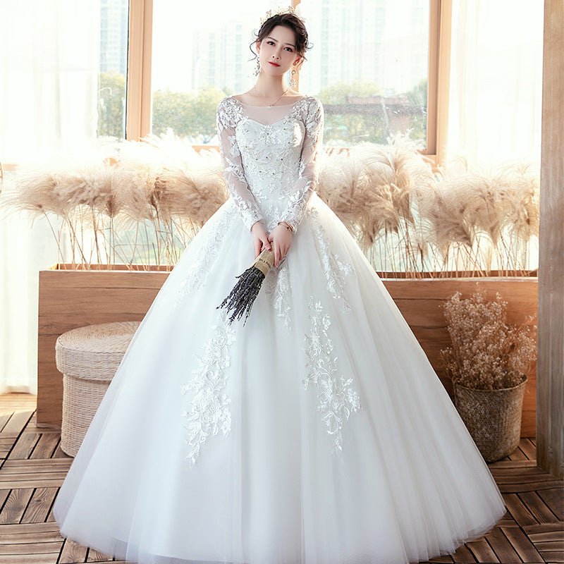 Long Sleeve Wedding Dress New Bride Trailing - RICALOUX