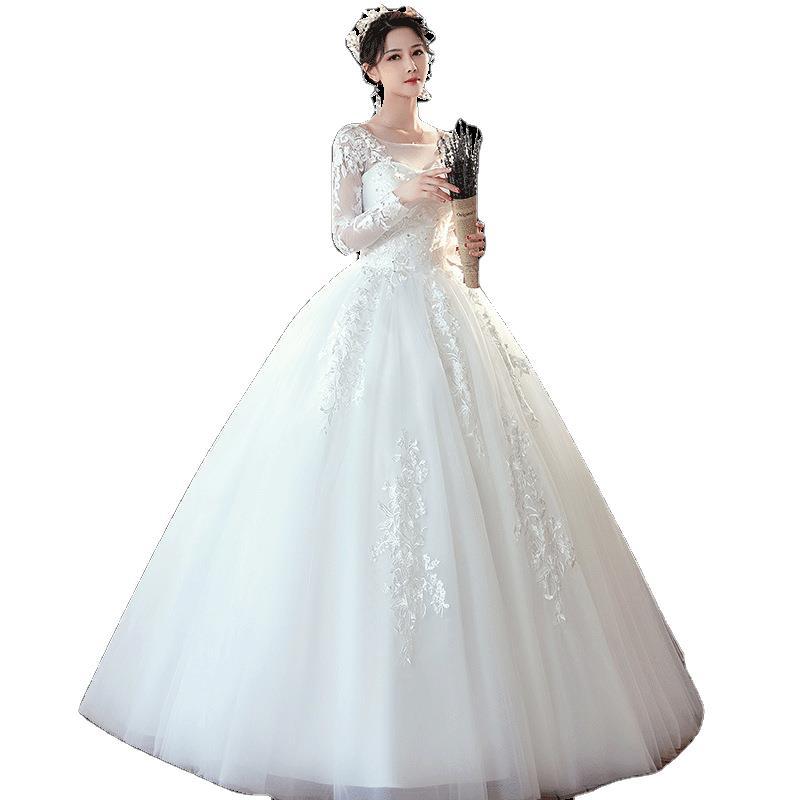 Long Sleeve Wedding Dress New Bride Trailing - RICALOUX