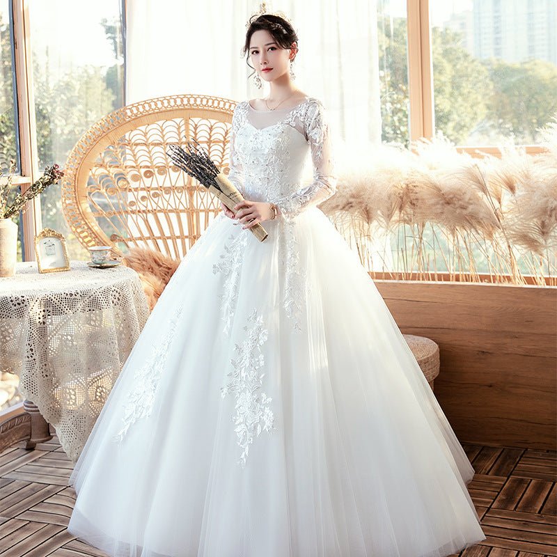 Long Sleeve Wedding Dress New Bride Trailing - RICALOUX