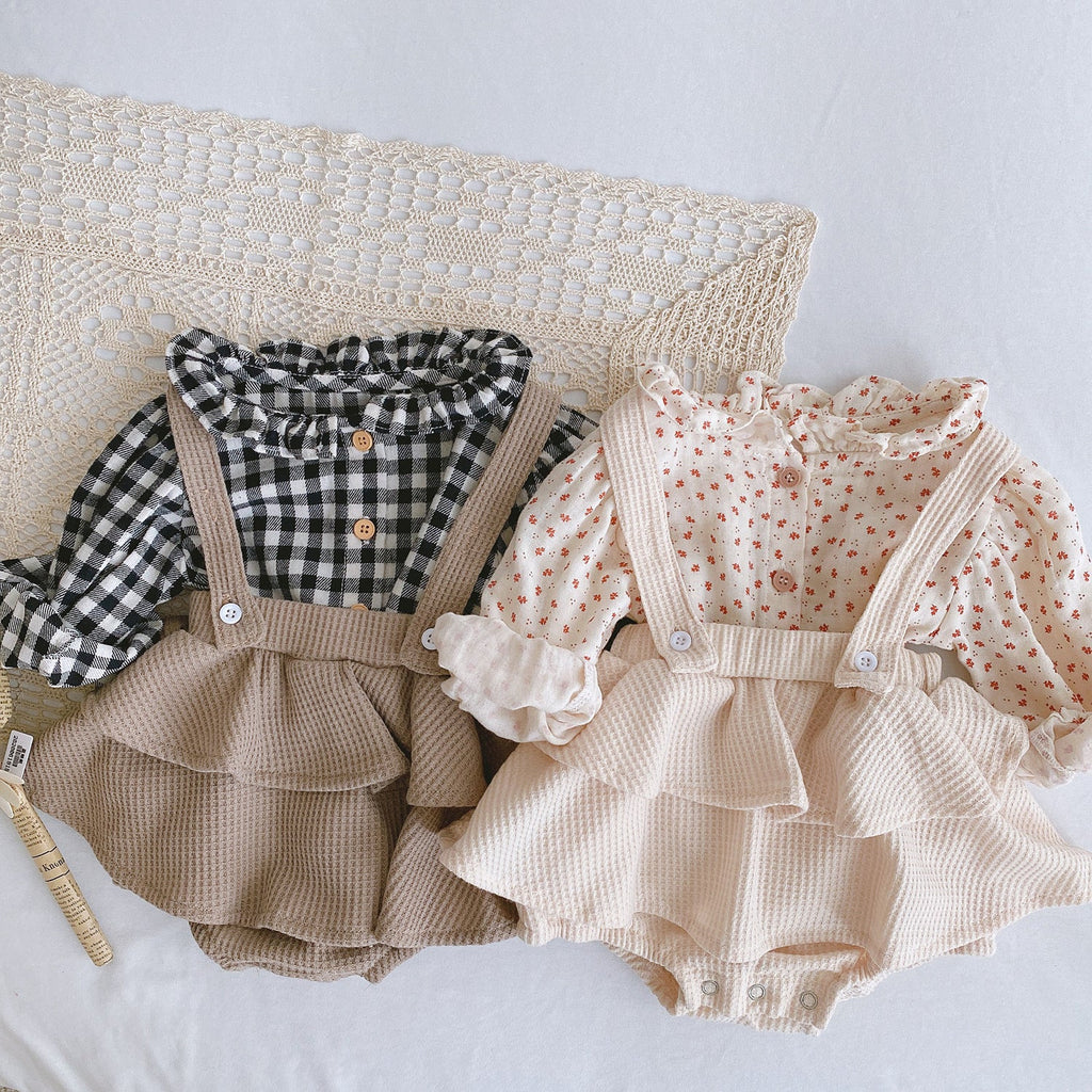Baby Romper 0-2 Years Old Baby Clothes Baby Girl Foreign Style Pleated Lotus Leaf Sling Climber - RICALOUX