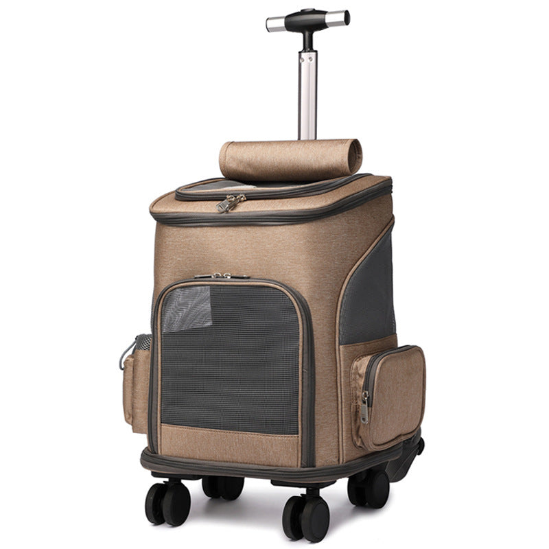 Portable Folding Trolley Pet Backpack Traveling Cat Backpack With Universal Wheel Trolley Pet Bag by Ricaloux
