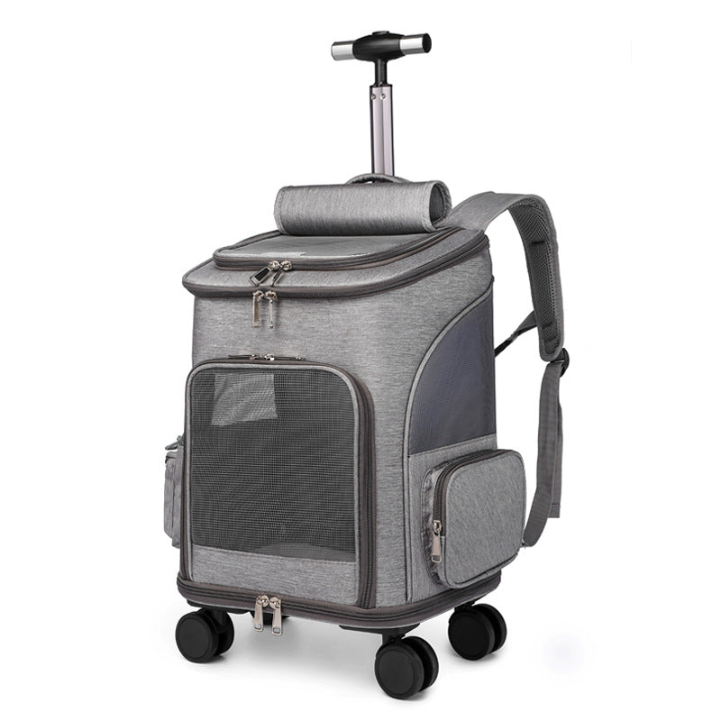 Portable Folding Trolley Pet Backpack Traveling Cat Backpack With Universal Wheel Trolley Pet Bag by Ricaloux