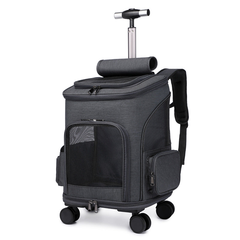 Portable Folding Trolley Pet Backpack Traveling Cat Backpack With Universal Wheel Trolley Pet Bag by Ricaloux