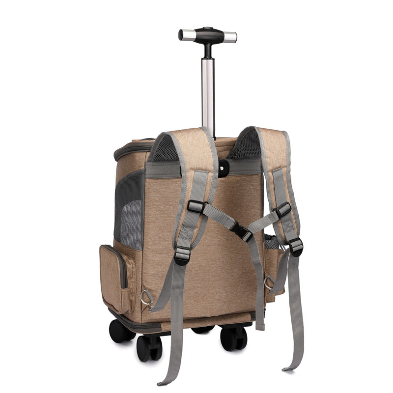 Portable Folding Trolley Pet Backpack Traveling Cat Backpack With Universal Wheel Trolley Pet Bag by Ricaloux
