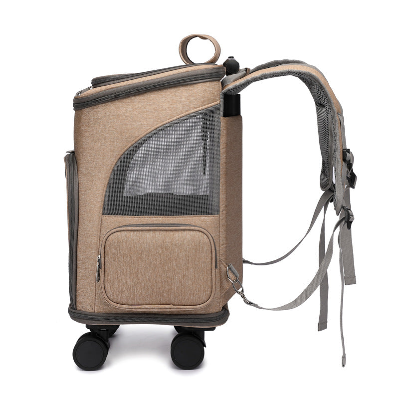 Portable Folding Trolley Pet Backpack Traveling Cat Backpack With Universal Wheel Trolley Pet Bag by Ricaloux