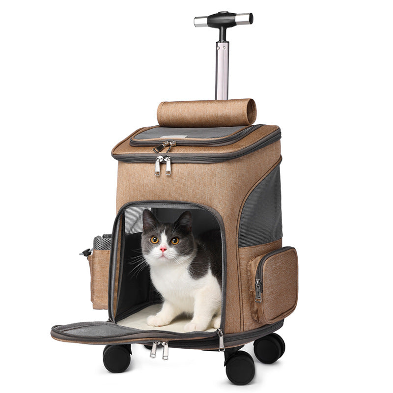 Portable Folding Trolley Pet Backpack Traveling Cat Backpack With Universal Wheel Trolley Pet Bag by Ricaloux