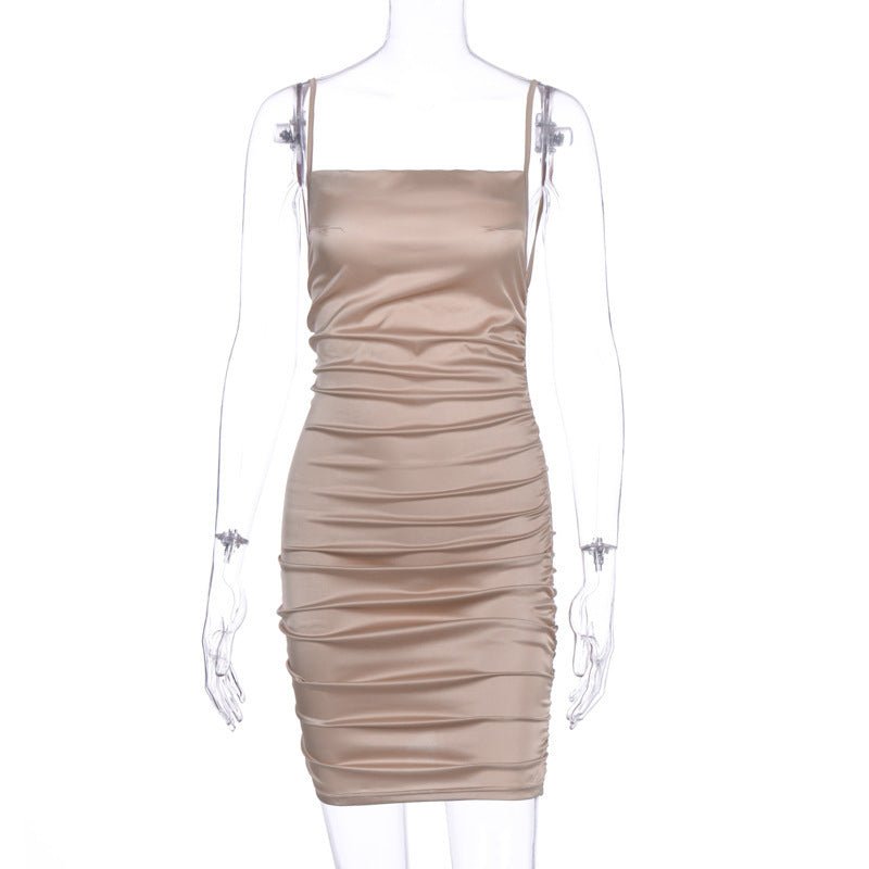 Fashion Dress With Pleated Straps And Open Back - RICALOUX