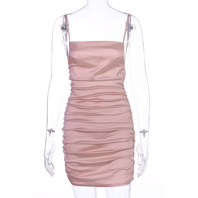 Fashion Dress With Pleated Straps And Open Back - RICALOUX