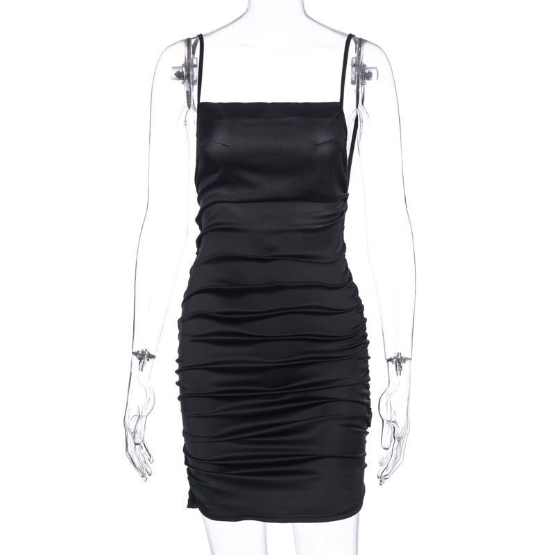 Fashion Dress With Pleated Straps And Open Back - RICALOUX
