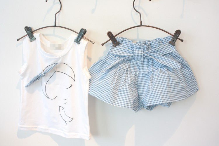 AiLe Rabbit Girls Fashion Clothes Set Short Sleeve Shirt Short Skirt 2 Piece Suits Cartoon Girl Bow Cotton Kids Clothes Set k1 - RICALOUX