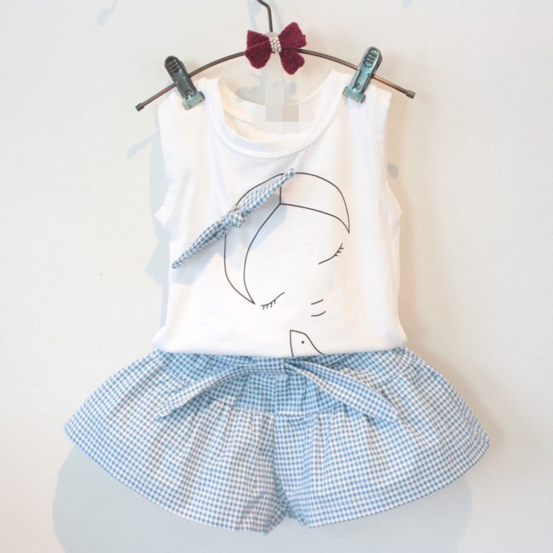 AiLe Rabbit Girls Fashion Clothes Set Short Sleeve Shirt Short Skirt 2 Piece Suits Cartoon Girl Bow Cotton Kids Clothes Set k1 - RICALOUX