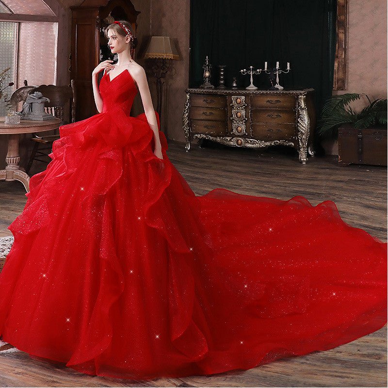French Temperament Big Trailing Starry Sky Forest Dream Dress - RICALOUX