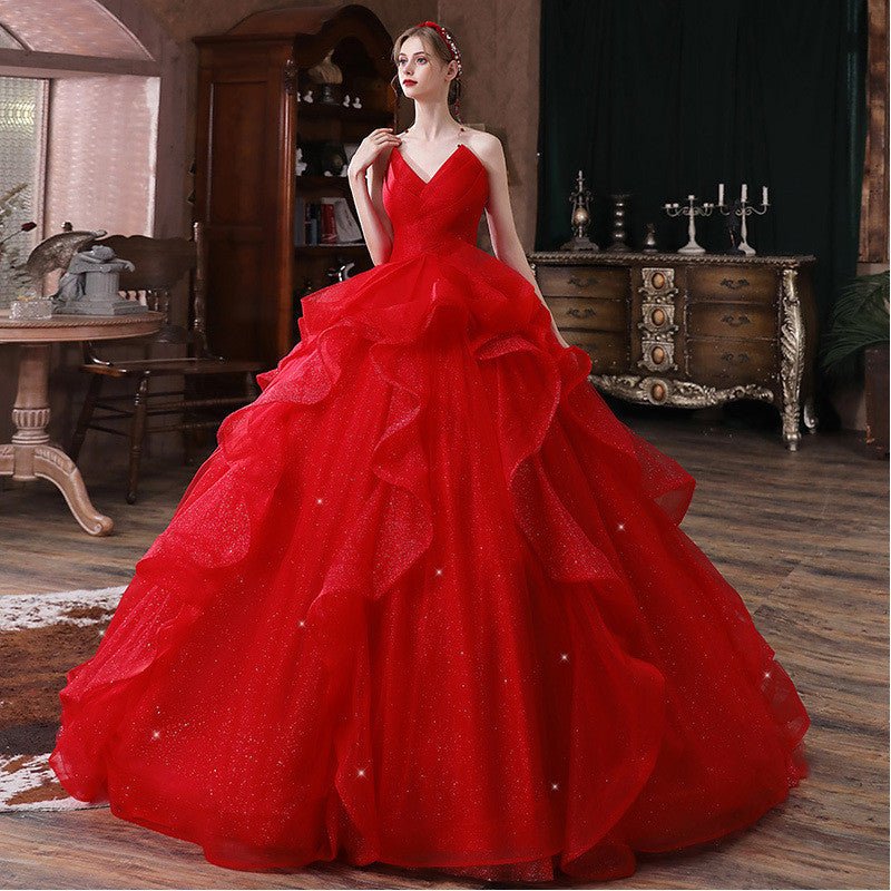 French Temperament Big Trailing Starry Sky Forest Dream Dress - RICALOUX