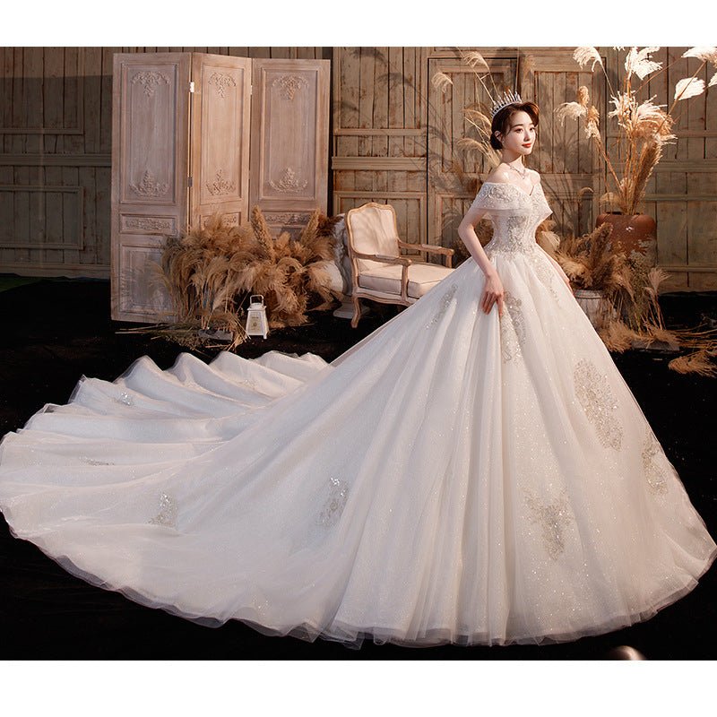 Wedding Dress Trailing Heavy Industry One-shoulder Bridal Temperament Female Forest Super Fairy Dream Starry Sky Skirt - RICALOUX
