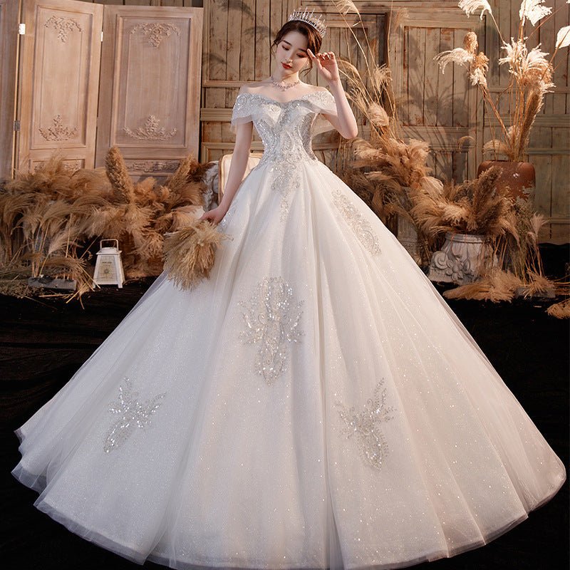 Wedding Dress Trailing Heavy Industry One-shoulder Bridal Temperament Female Forest Super Fairy Dream Starry Sky Skirt - RICALOUX