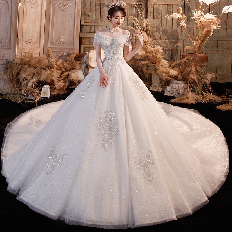 Wedding Dress Trailing Heavy Industry One-shoulder Bridal Temperament Female Forest Super Fairy Dream Starry Sky Skirt - RICALOUX