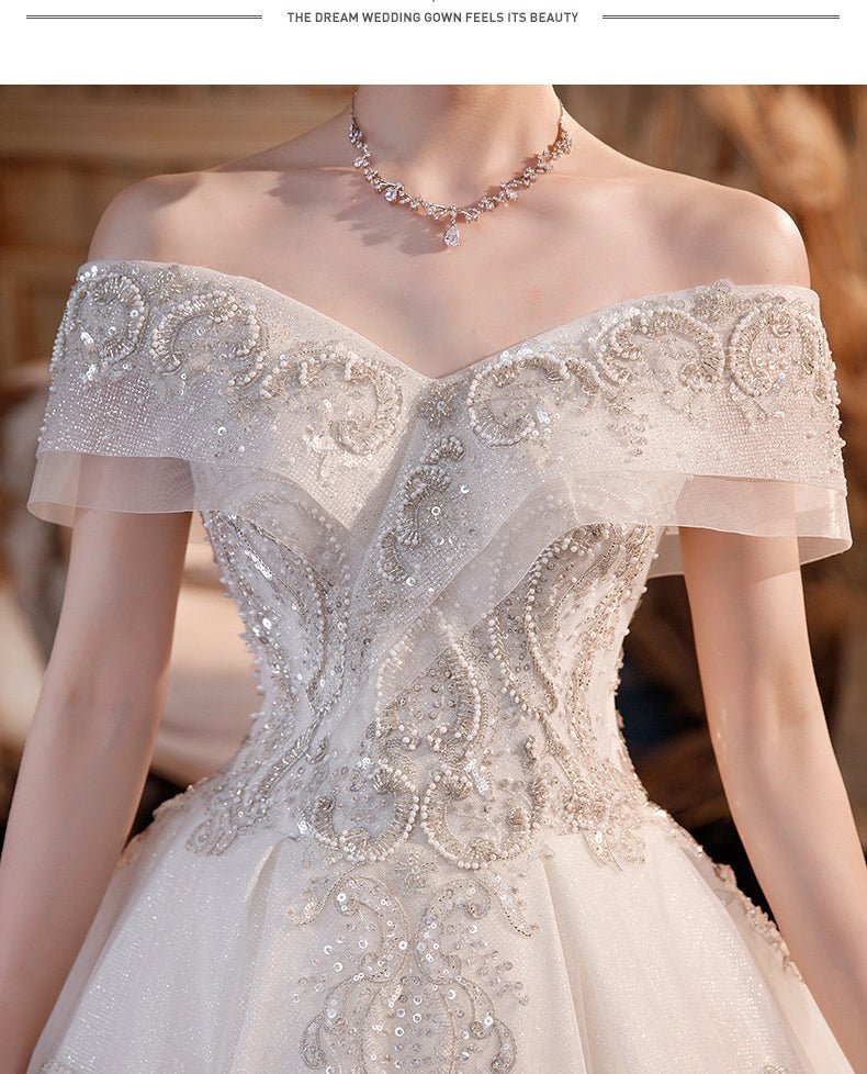Wedding Dress Trailing Heavy Industry One-shoulder Bridal Temperament Female Forest Super Fairy Dream Starry Sky Skirt - RICALOUX