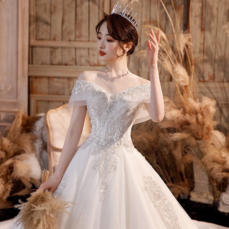 Wedding Dress Trailing Heavy Industry One-shoulder Bridal Temperament Female Forest Super Fairy Dream Starry Sky Skirt - RICALOUX