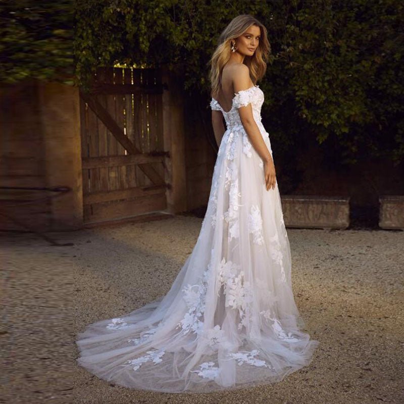 Lace Wedding Dresses Off The Shoulder Appliques A-Line Bride Dress Princess Wedding Gown Bridal Dress - RICALOUX