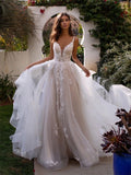 New Slim And Deep V Suspender Light Wedding Dress - RICALOUX